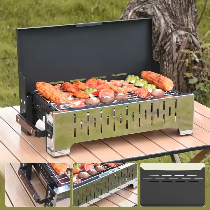 AKDC Portable BBQ Grill 50×26×13 cm – Foldable Lightweight Outdoor Barbecue Grill for Camping, Picnic & Travel