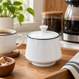 Luhpar Ceramic Sugar Pot with Lid White with Blue Rim - 360ml