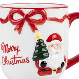 Ceramic Christmas Mug with Raised Santa & Bow Design - 300ml
