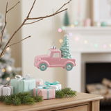 Plastic Truck with Green Christmas Tree Hanging Decoration – 10cm