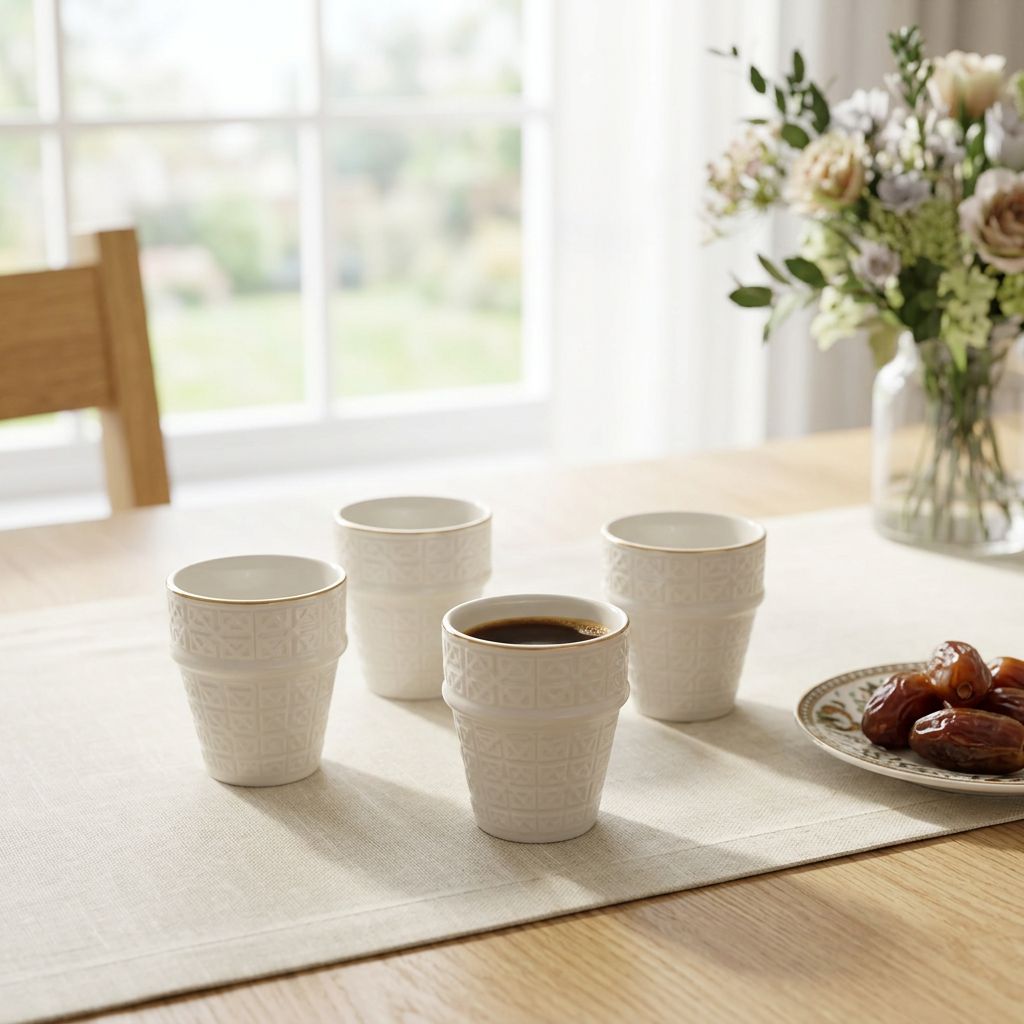 Dallah Addar 12-Piece Ceramic Cawa Cup Set White - 100ml