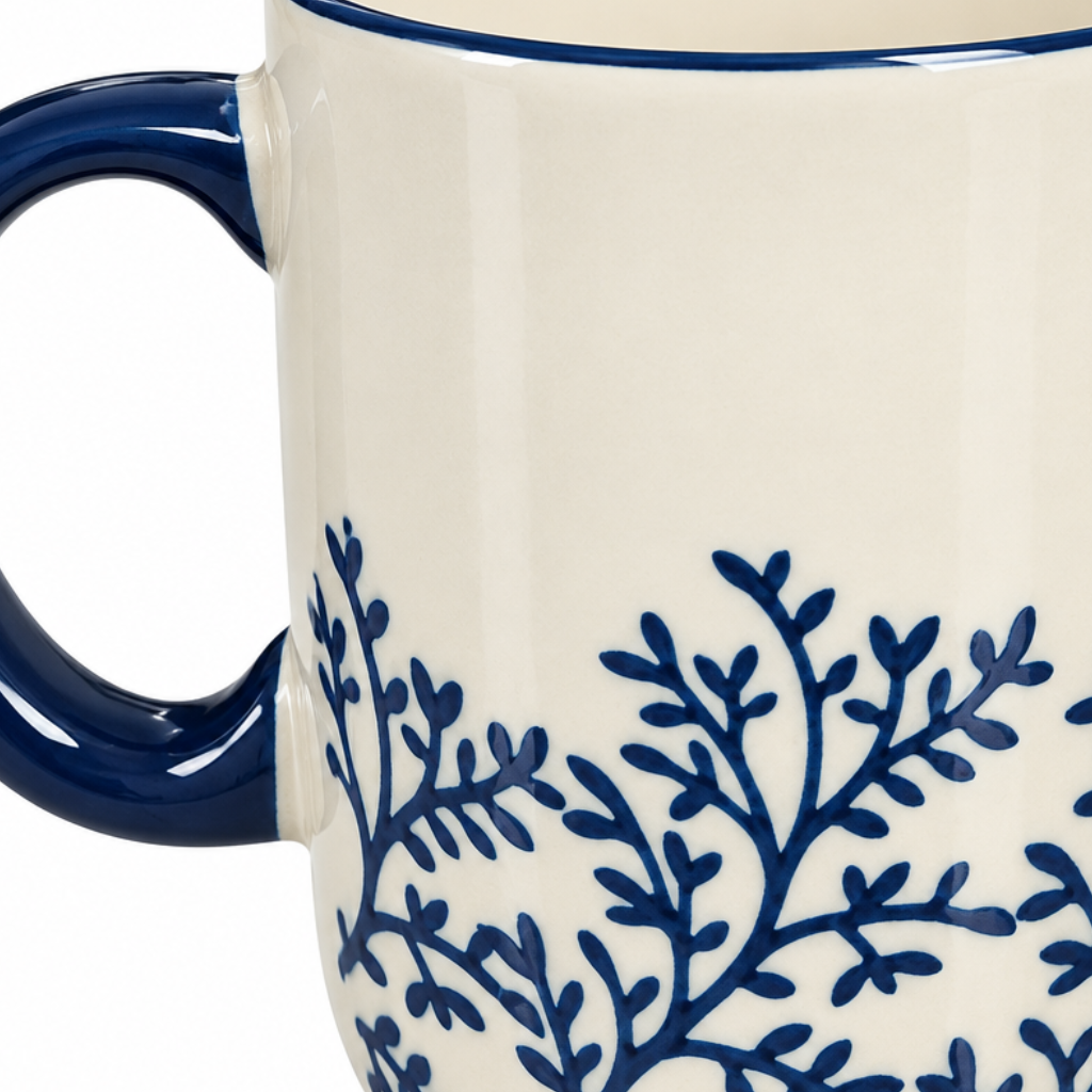 Ceramic Mug Navy Blue Botanical Design - 350ml