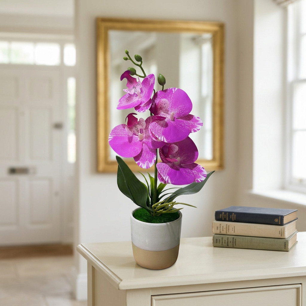 Artificial Purple Orchid Flower Plant in Ceramic Pot – 30cm