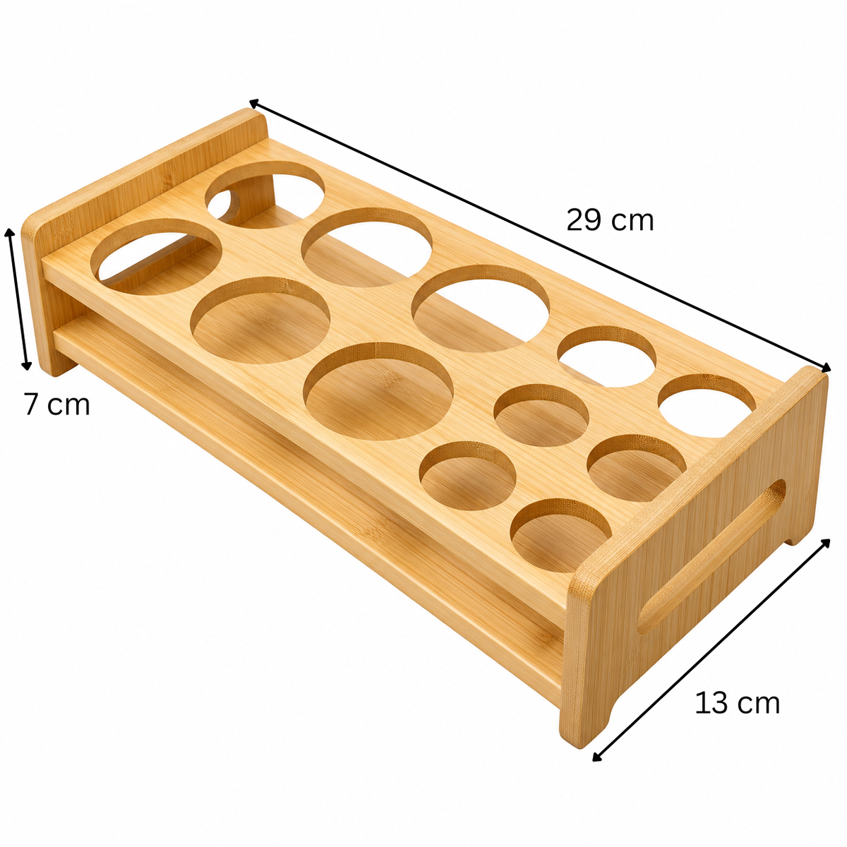 Bamboo Bottle Rack with Multiple Openings, 29 × 13 × 7 cm