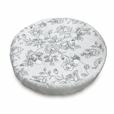 Round Rose Print Tufted Cushion White & Grey - 40cm