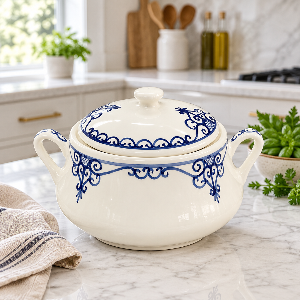 Slama Ceramic Soup Pot with Lid Off-White - 25cm
