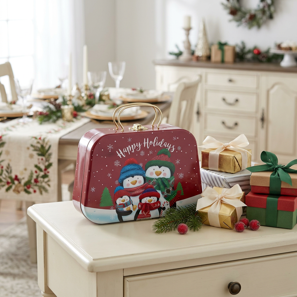 Metal Christmas Gift Box with Handle Red - 20×15cm