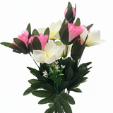 Artificial Flower Plant Pink with White Plastic Pot - 45cm