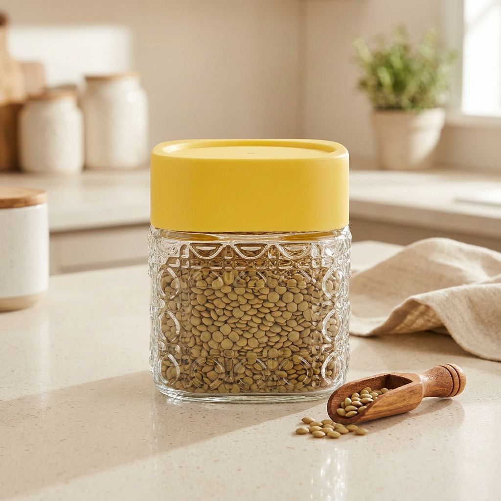Glass Jar with Yellow Plastic Lid - 500ml