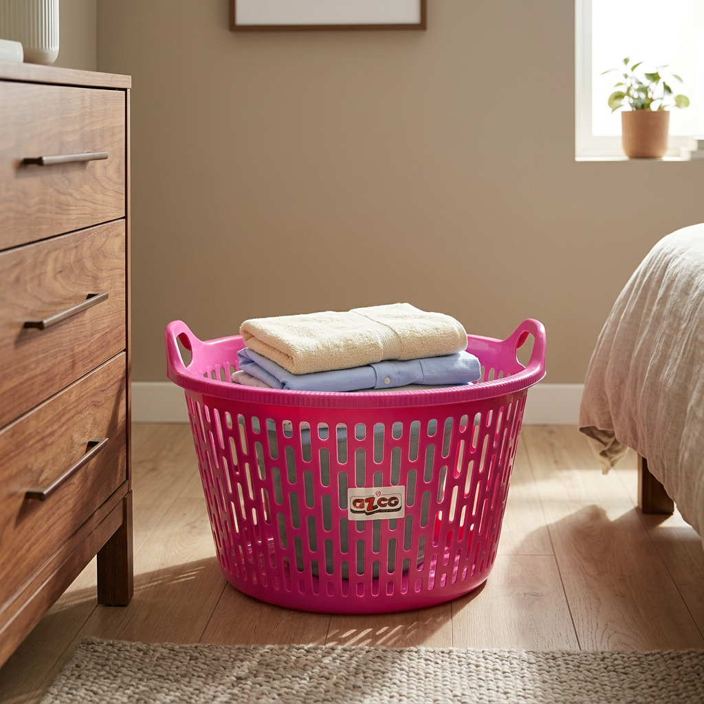 Azco Plastic Laundry Basket with Handles Pink - 50×25cm