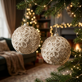 Plastic Christmas Décor Balls 2 Piece Champagne gold & Ivory - 10cm
