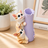 Zeem Lavender & Orange Twin Ginger Kittens Polyresin Pen & Stationery Holder - 13cm