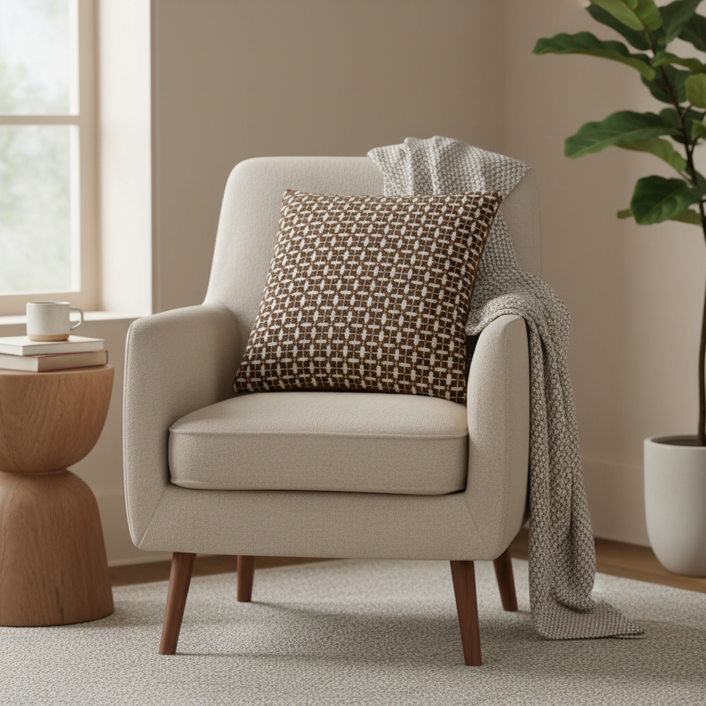 Woven Pattern Cushion Brown & Cream - 40cm