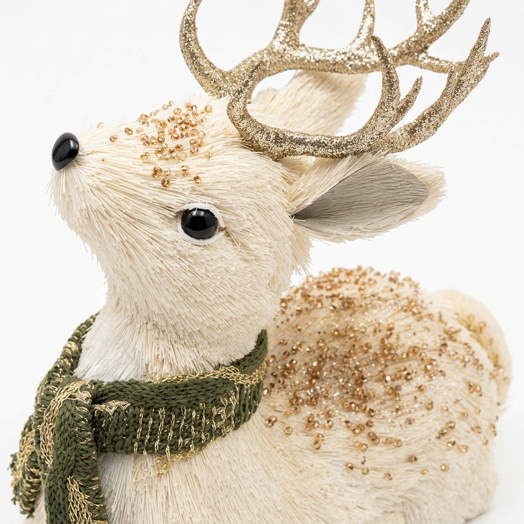 Decorative Reindeer Figurine with Gold Glitter Antlers - 21×12cm