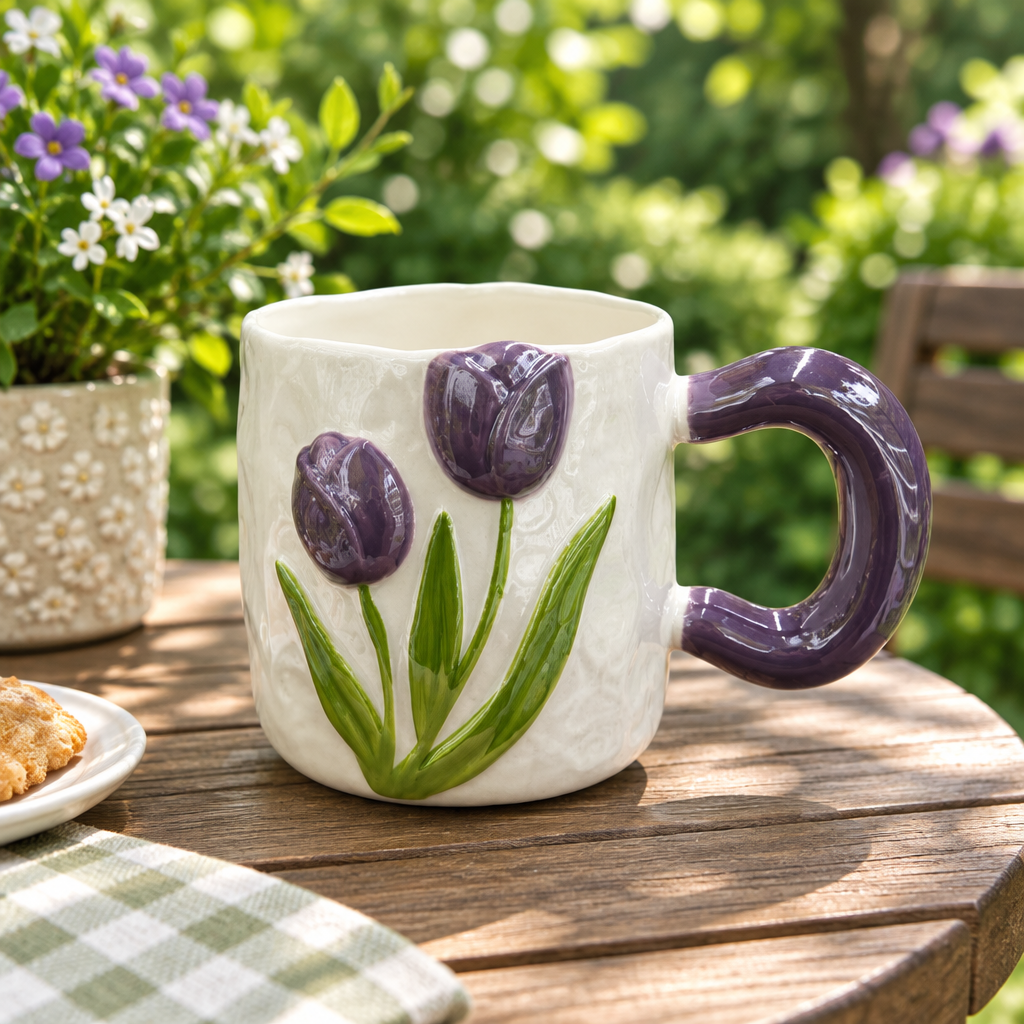 Ceramic Mug with Purple Handle - 400ml