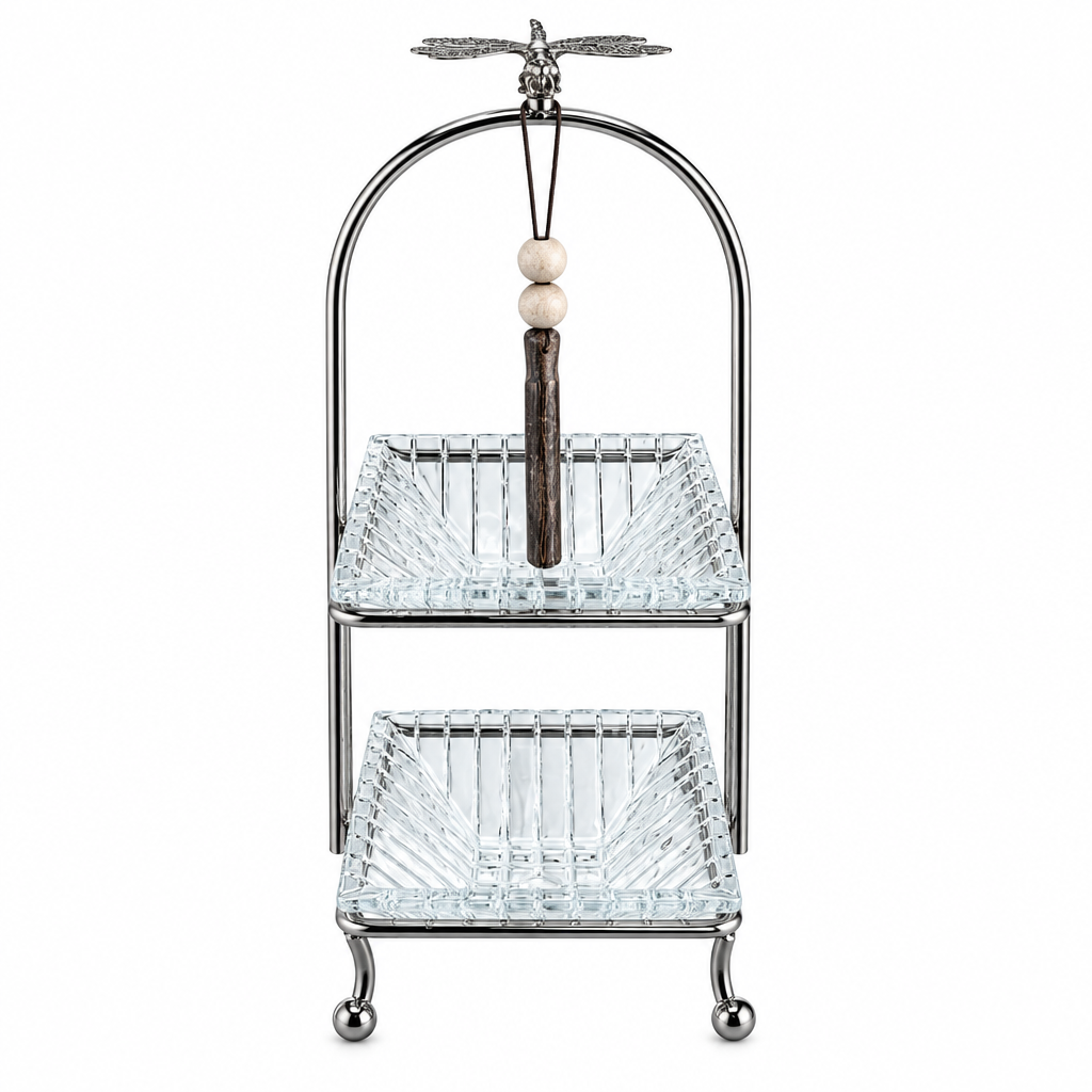 2-Tier Glass Candy Bowl with Silver-Tone Metal Stand - 12×33cm