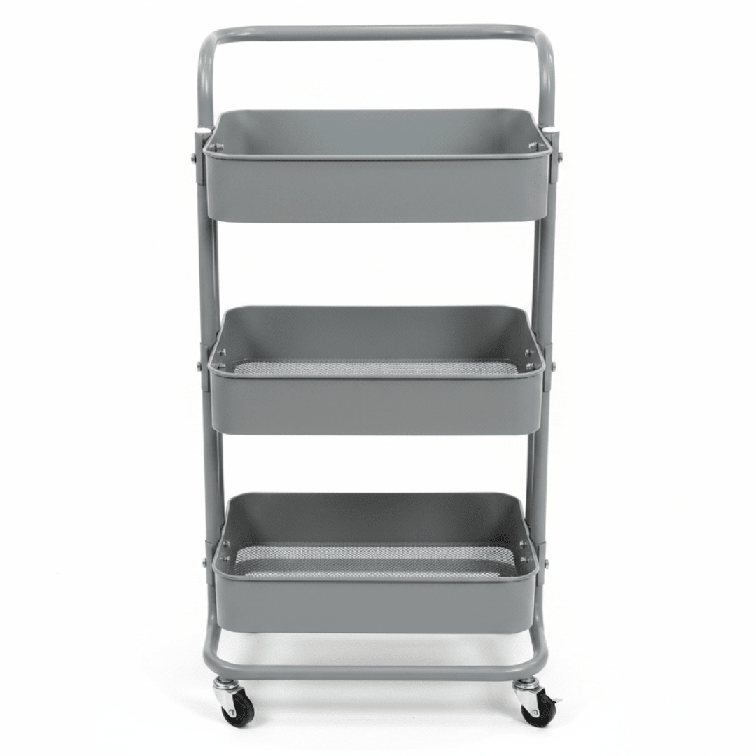3-Tier Rolling Metal Storage Cart with Wheels & Handle | Mesh Shelves Utility Trolley | Grey & Blue | 28×38×70 cm | - Al Kabayel Discount Centre3-Tier Rolling Metal Storage Cart with Wheels & Handle | Mesh Shelves Utility Trolley | Grey & Blue | 28×38×70 cm |Organizers & AccessoriesAKDCAl Kabayel Discount Centre