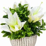 Artificial Lily-Style Flower Plant Ceramic Pot White  – 23cm