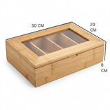 Danny Home Bamboo Tea Bag Organizer with Clear Lid, 4 Compartments, 30 × 20 × 8 cm