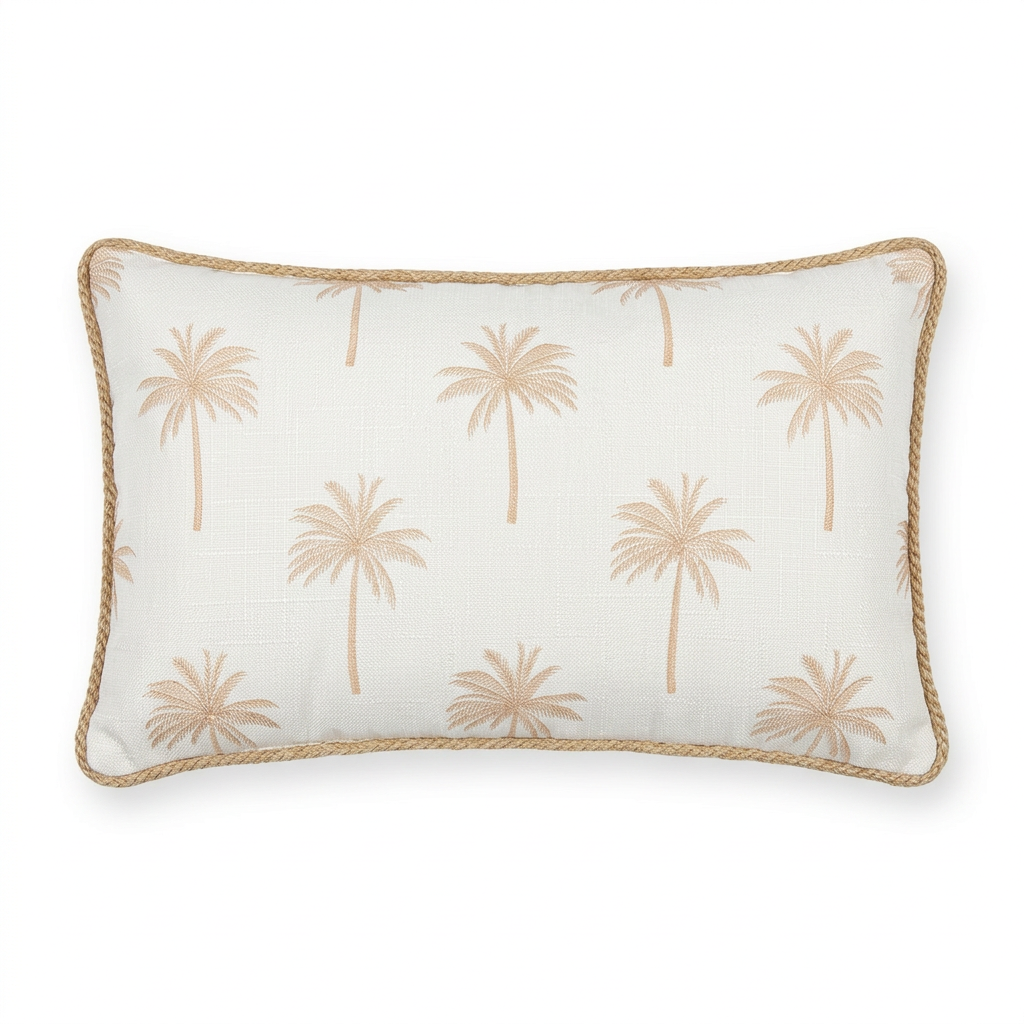 Rectangular Palm Tree Cushion Ivory & Beige - 28×50cm