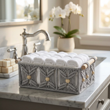 Rectangular Open Cloth Storage Box with Wooden Handles Grey – 30×15cm