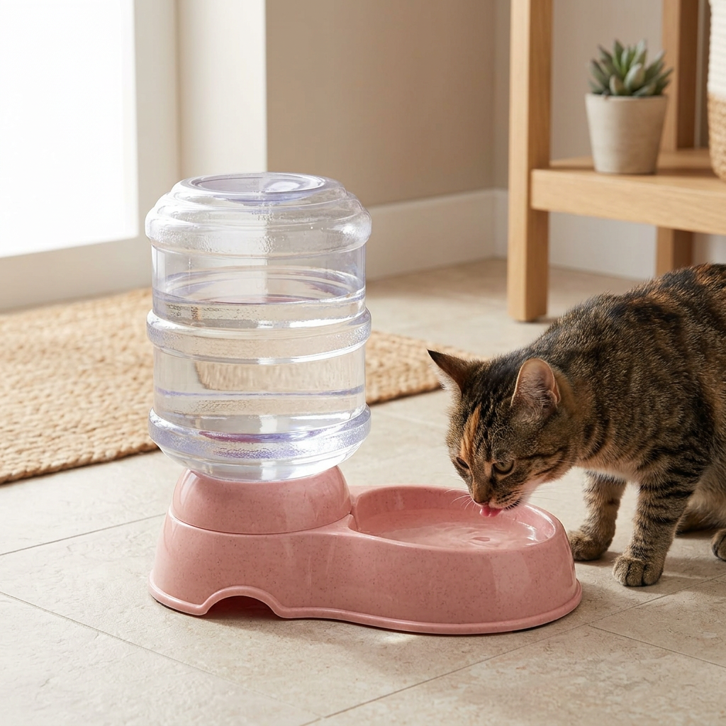 Plastic Pet Water Feeder with Transparent Reservoir Rose Pink - 30×30cm