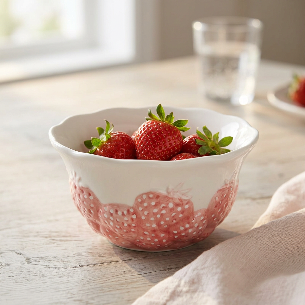 Luhpar Ceramic Bowl with Pink Strawberry Design - 4.5 Inch