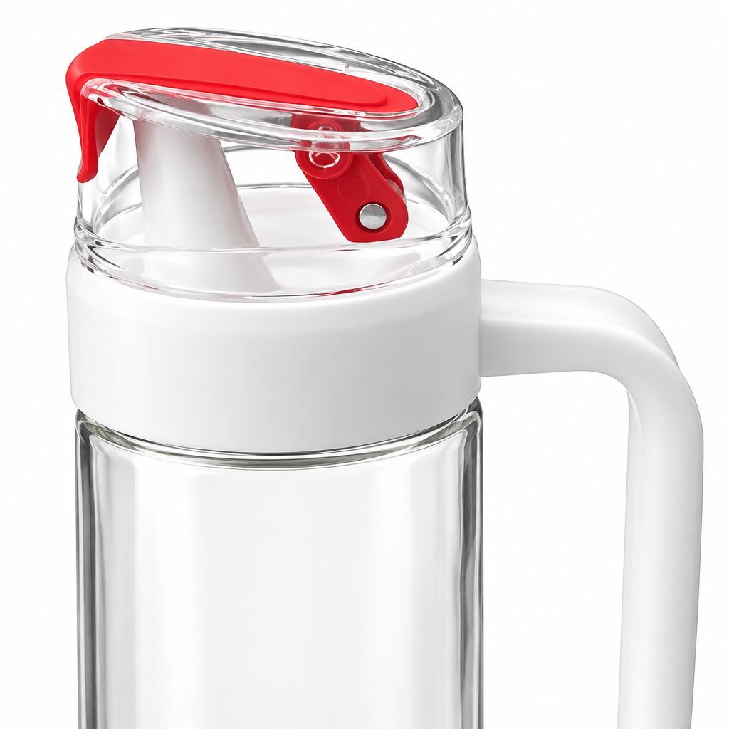 Glass Oil Pot White & Red - 500ml