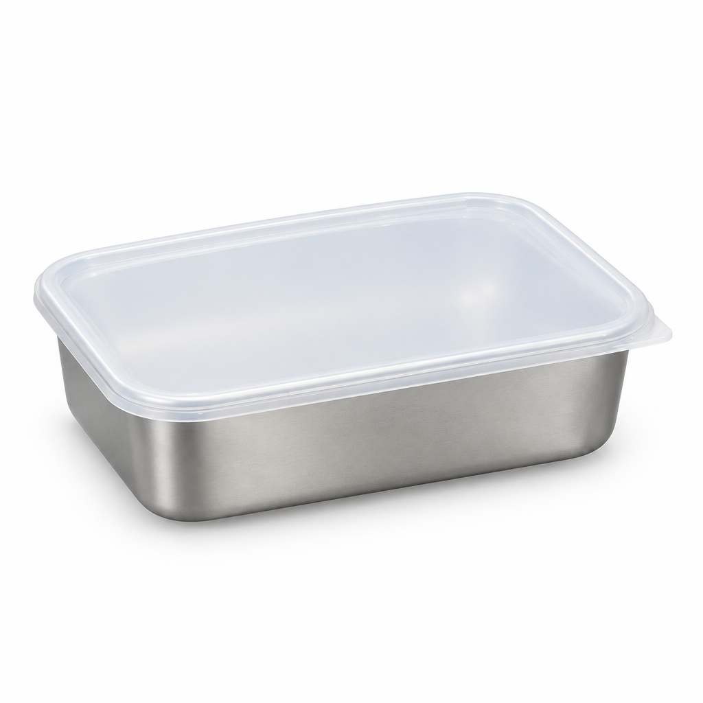 Metal Food Container with Plastic Lid Silver - 20×15cm