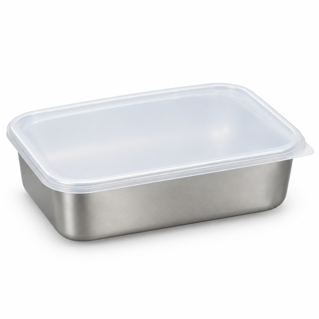 Metal Food Container with Plastic Lid Silver - 24×18cm