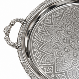 M.E.W Round Stainless Steel Serving Tray with Handles Silver  - 53cm