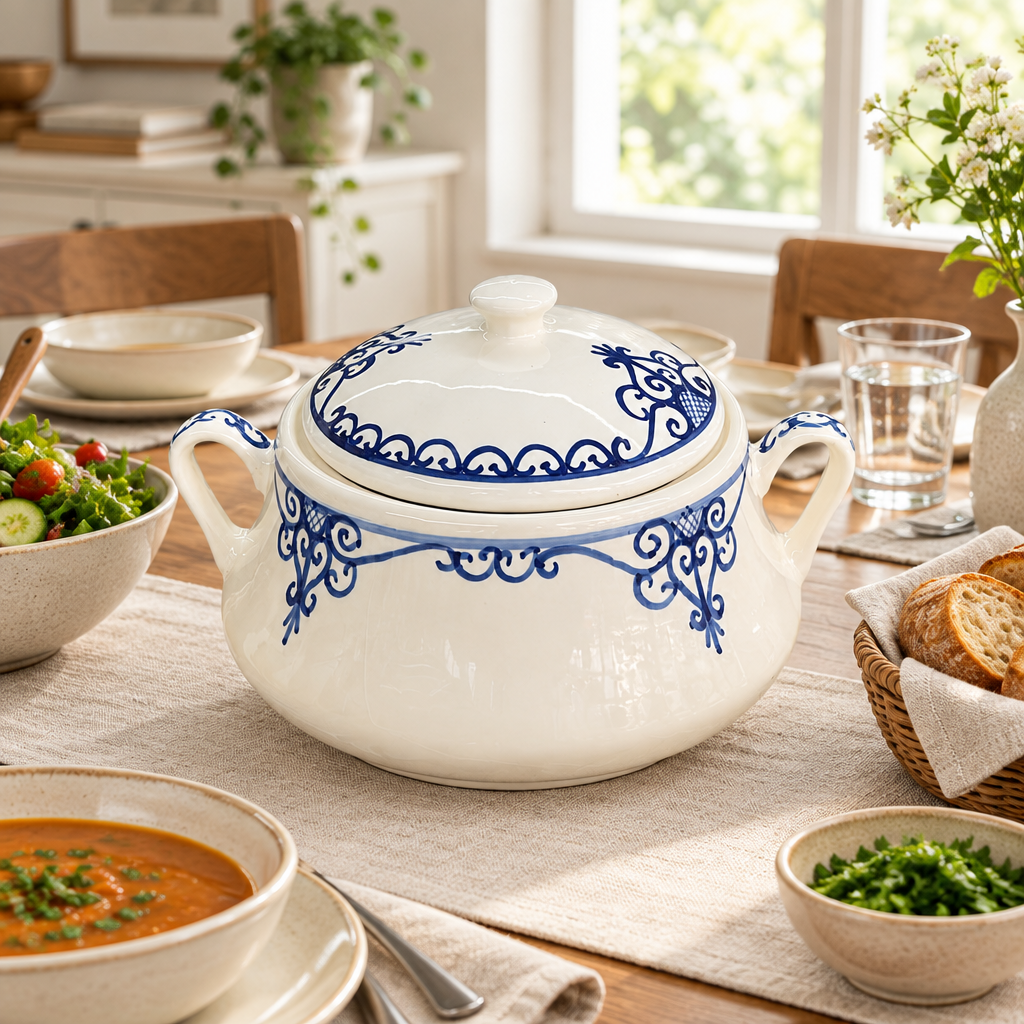 Slama Ceramic Soup Pot with Lid Off-White - 25cm