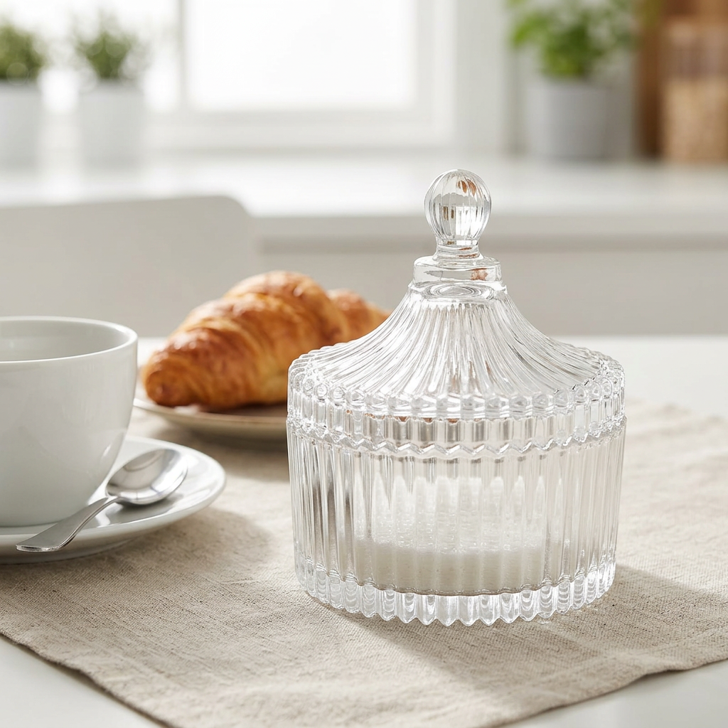 Yesink Glass Sugar Pot with Decorative Lid – 9cm