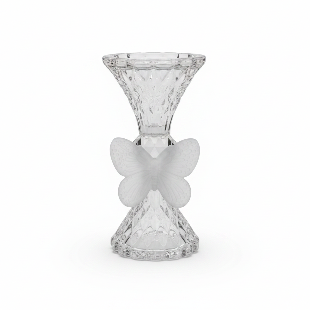 Clear Glass Incense Burner with White Butterfly Accent - 18 cm