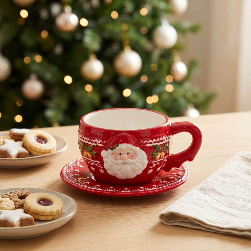 Ceramic Christmas Santa Cup and Saucer Set - 350ml