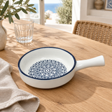 Che Brucia Ceramic Pan with Handle, Blue Rim & Floral Design - 8.5 × 8 Inch