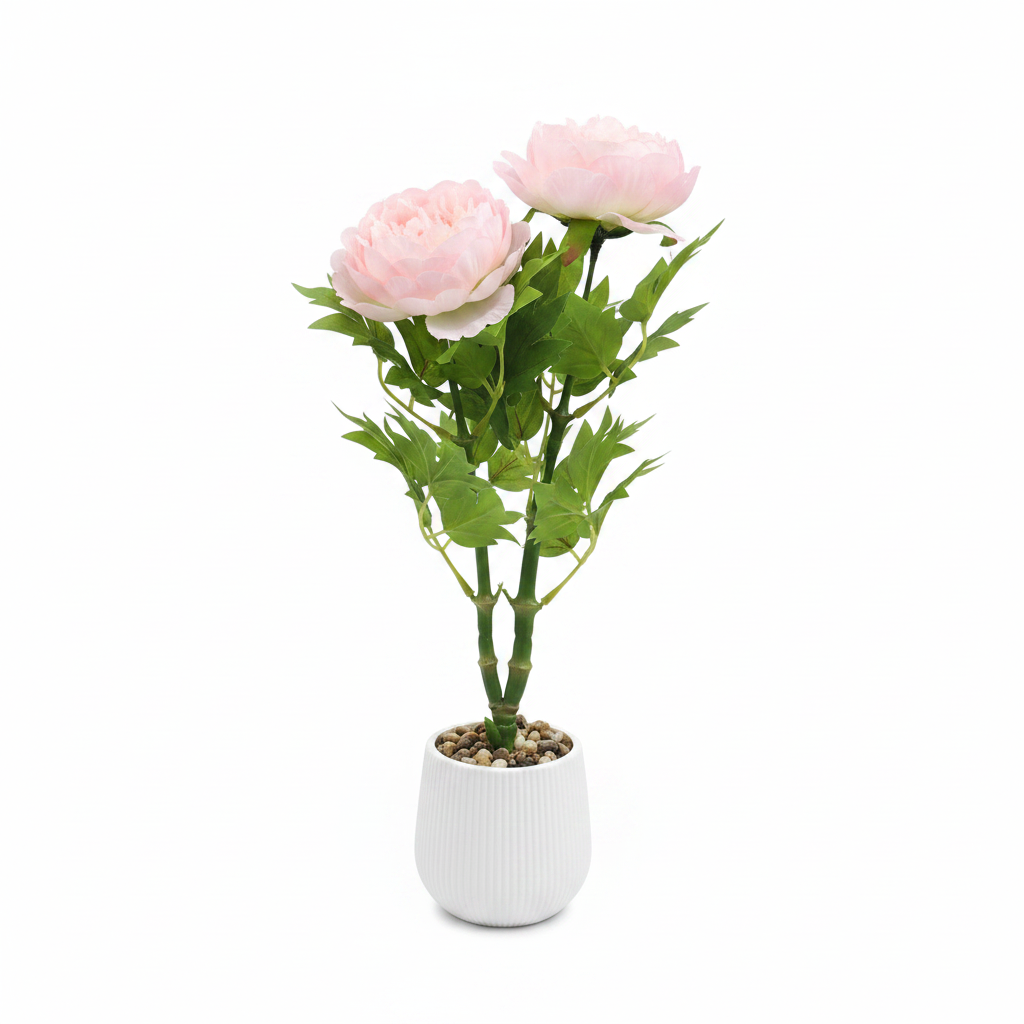Artificial Flower Plant Light Pink with White Plastic Pot - 40cm