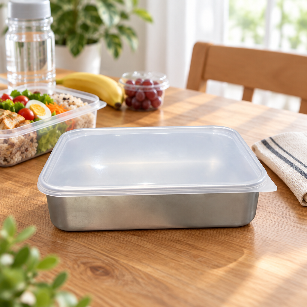 Metal Food Container with Plastic Lid Silver - 20×15cm