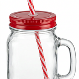 Mason Glass Jar with Handle & Straw Red - 500ml