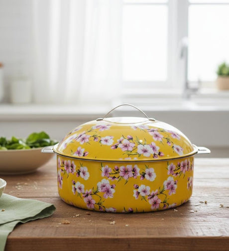 MAYFLOWER Stainless Steel Hot Pot 2500ml – Yellow Floral Design, Insulated Food Storage Bowl
