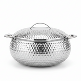 Pradeep Shahla Silver Stainless Steel Hotpot | Hammered Diamond-Texture Insulated Casserole Dish with Lid & Handles |