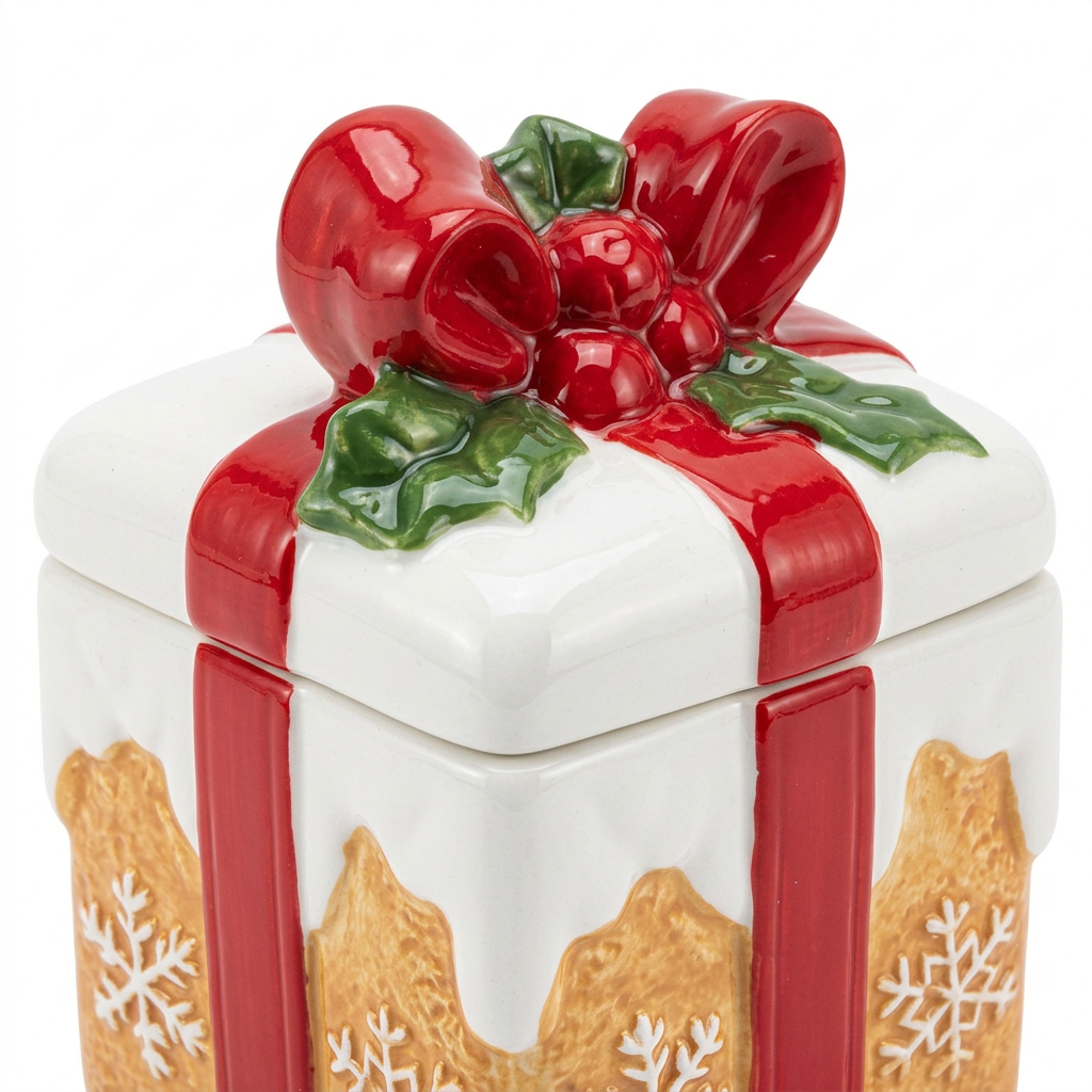 Ceramic Christmas Candy Jar with Lid - 10×9cm