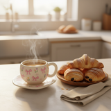 كوب سيراميك مع طبق - كريمي ووردي - 200 مل