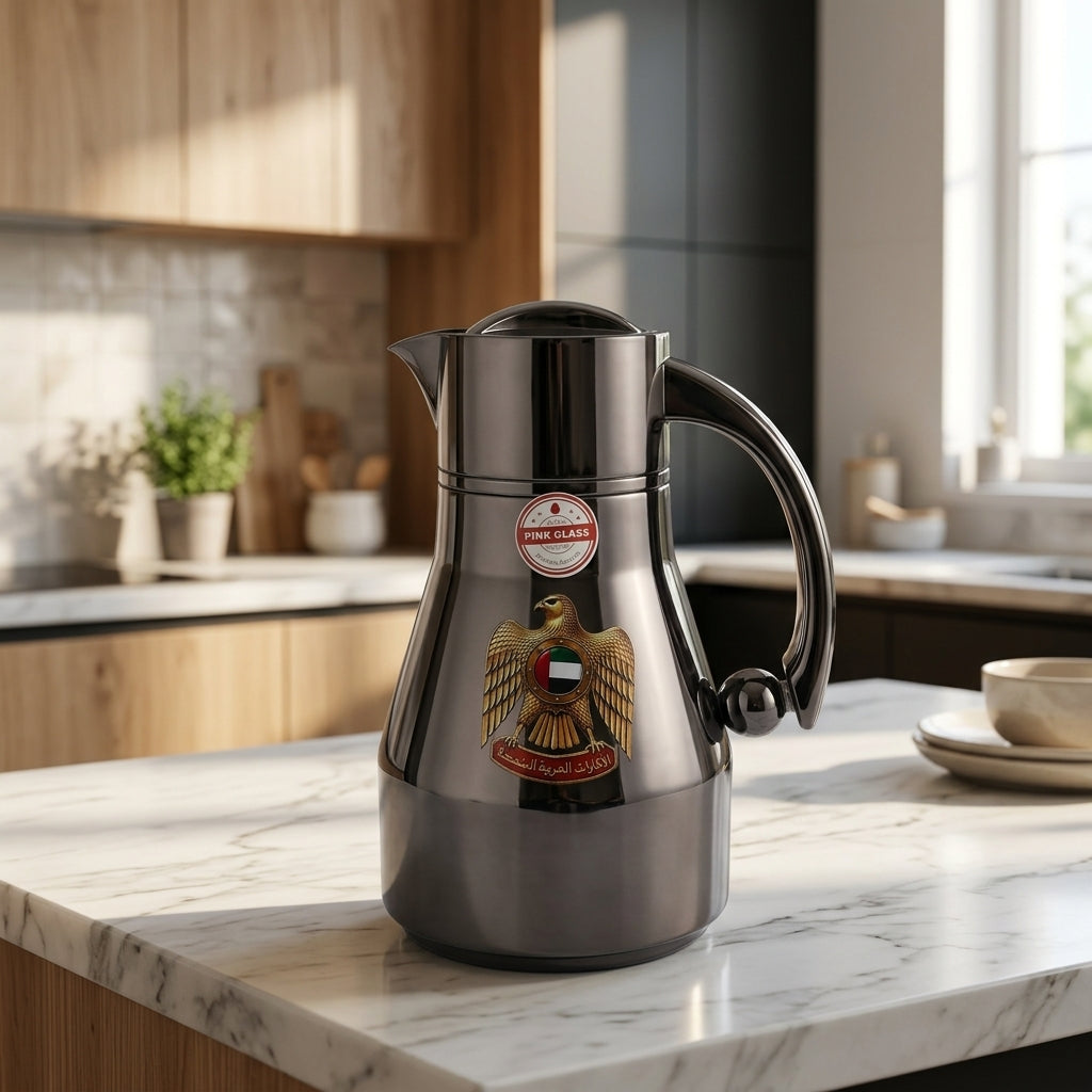 Redhome Vacuum Flask 0.6 Litre – Dark Nickel with UAE Emblem