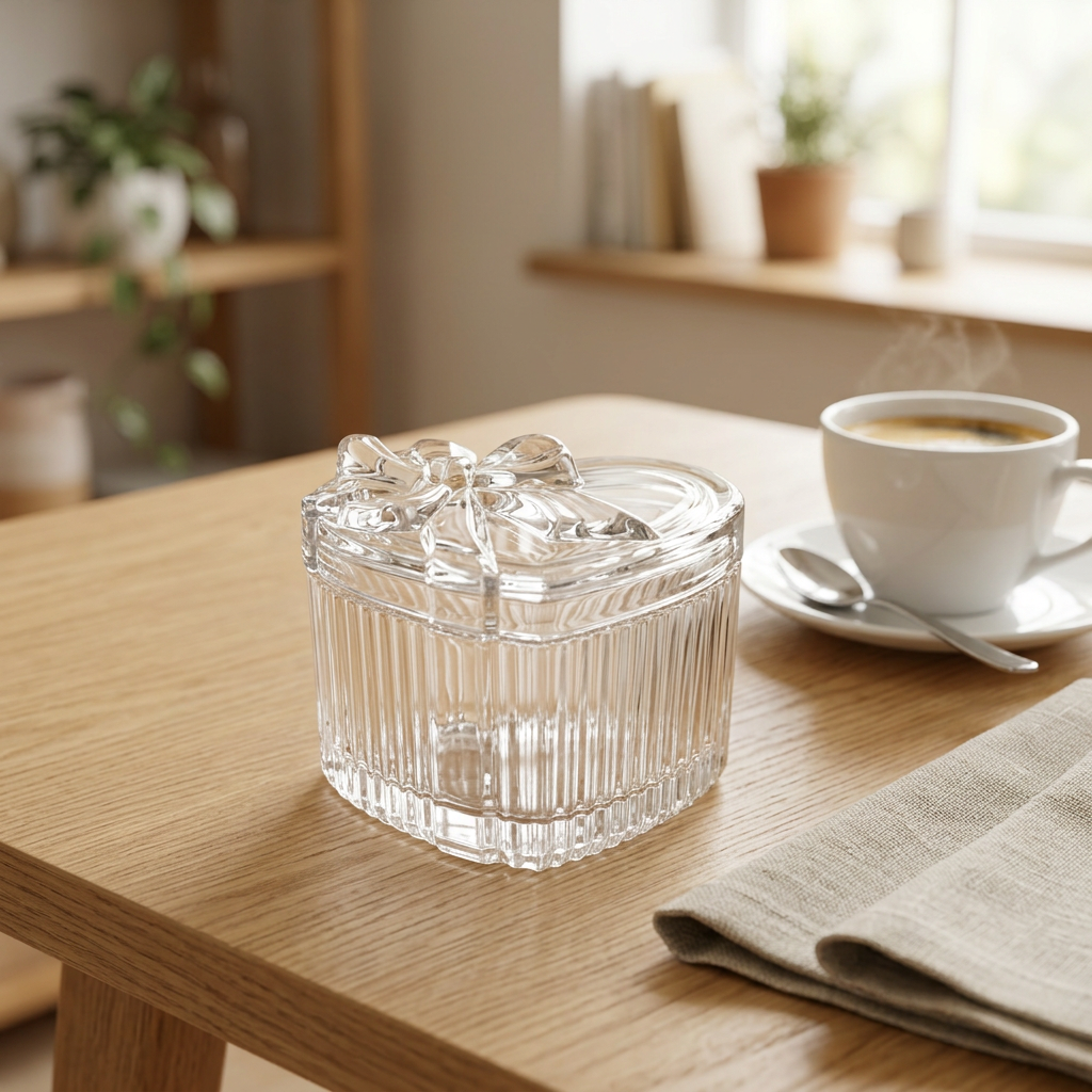 Deli Heart-Shaped Glass Sugar Pot - 8cm