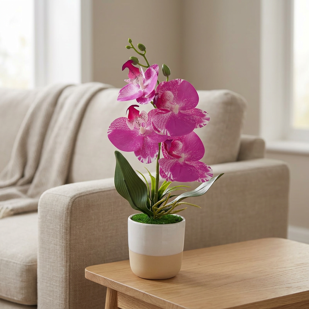 Artificial Purple Orchid Flower Plant in Ceramic Pot – 30cm