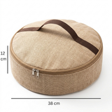 Round Zippered Storage Bag with Carry Handle, Beige, 38 × 12 cm