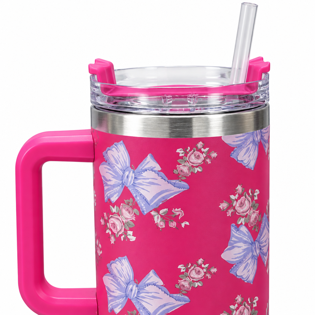 Stainless Steel Water Bottle with Straw & Handle Pink - 1 Litre