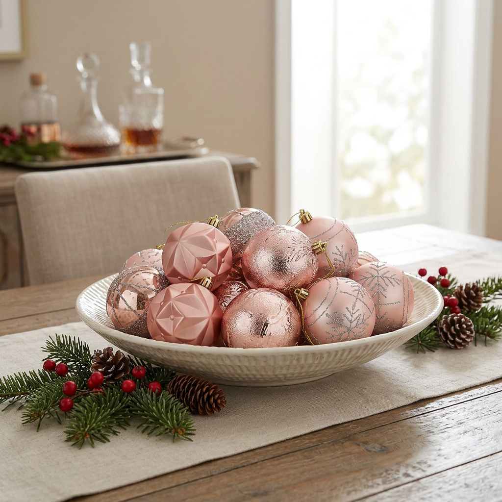 Plastic Christmas Décor Balls 24-Piece Set  Pink - 8cm