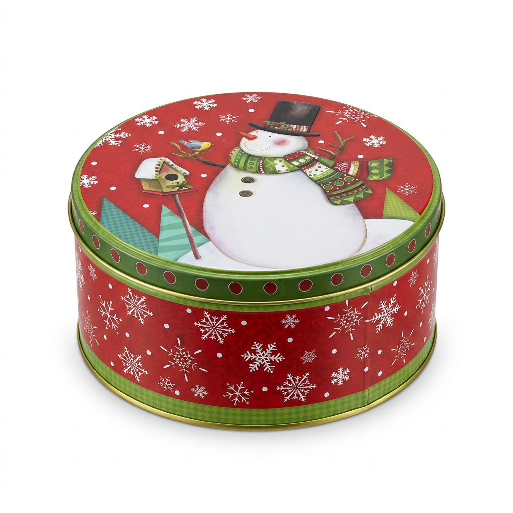 Metal Round Christmas Candy Box - 13cm